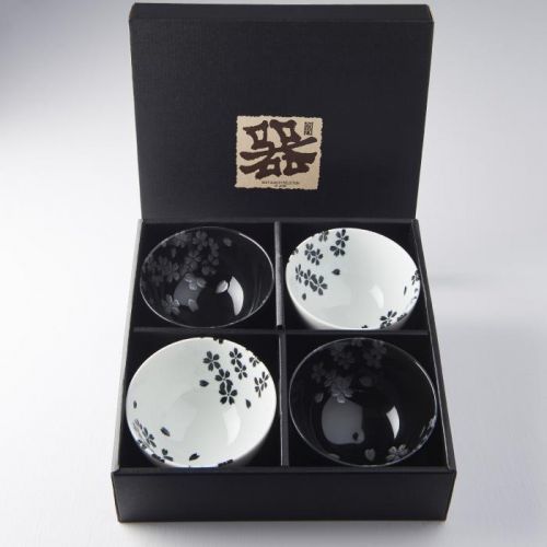 MIJ Set misek Black & White Sakura 260 ml 4 ks