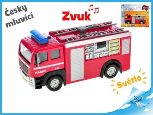 Auto hasiči 12cm kov zpětný chod na baterie česky mluvící se světlem v krabičce