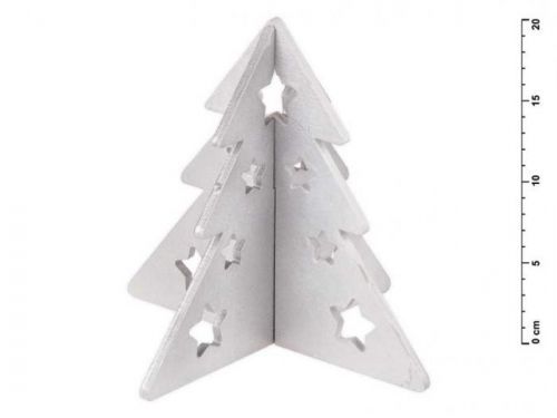 MFP stromek dřevo skládací stříbrný s glitrem 20cm