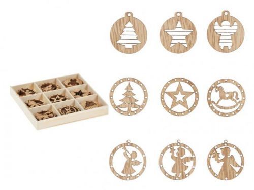 MFP ozdoby dřevěné set mix 27ks/3x3cm XC2018900