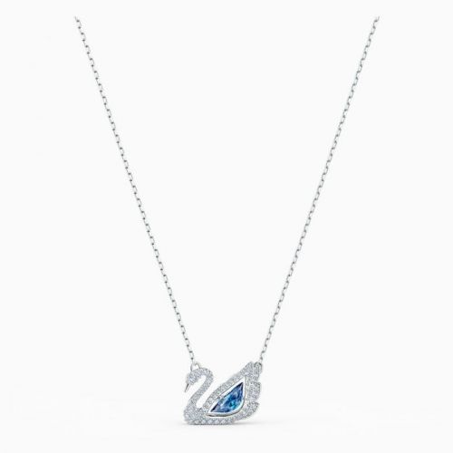 Swarovski Dancing Swan Necklace, Blue, Rhodium plated
