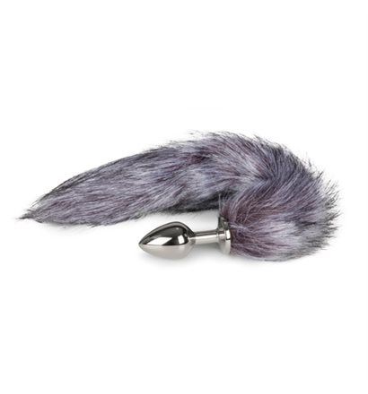 Anální kolík FOX TAIL PLUG MEDIUM silver s šedým ohonem Easy Toys