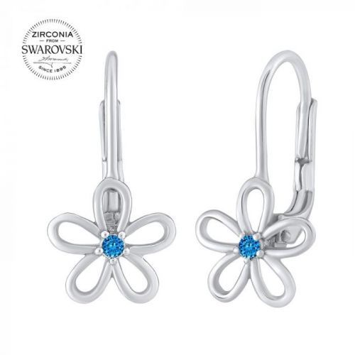 SILVEGO stříbrné náušnice - květ s modrým Swarovski® Zirkonem - SILVEGOB31857SB