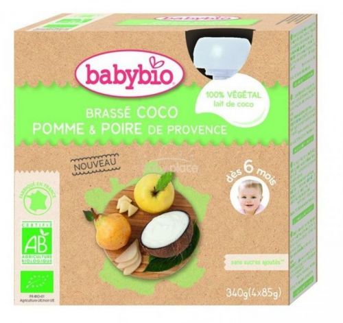 BABYBIO svačinka s kokosovým mlékem - jablko a hruška 4 x 85 g