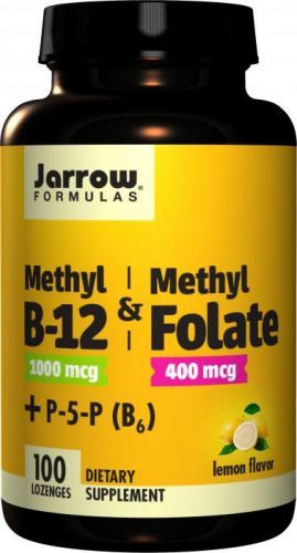Jarrow Formulas Jarrow Methyl B-12 & Methyl Folate, (Vitamín B12 + Kyselina listová, aktivované formy), 400mcg, 100 pastilek