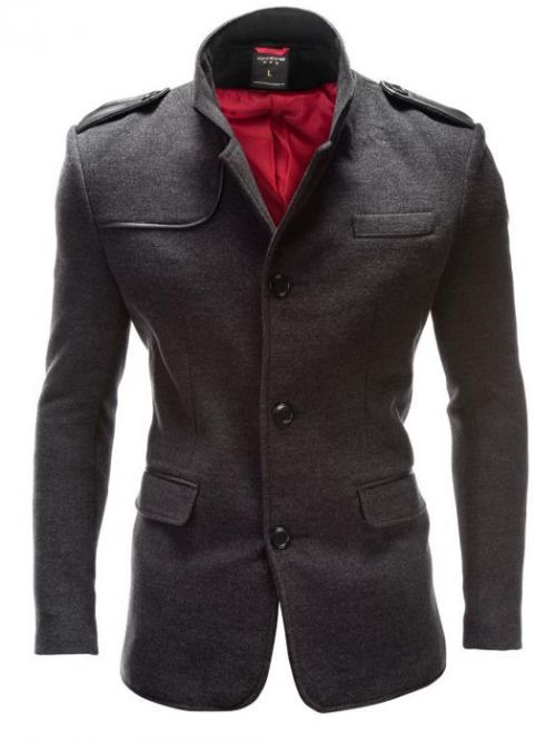 Elegantný pánsky šedý kabát Augustino s vysokým límčekom XXL