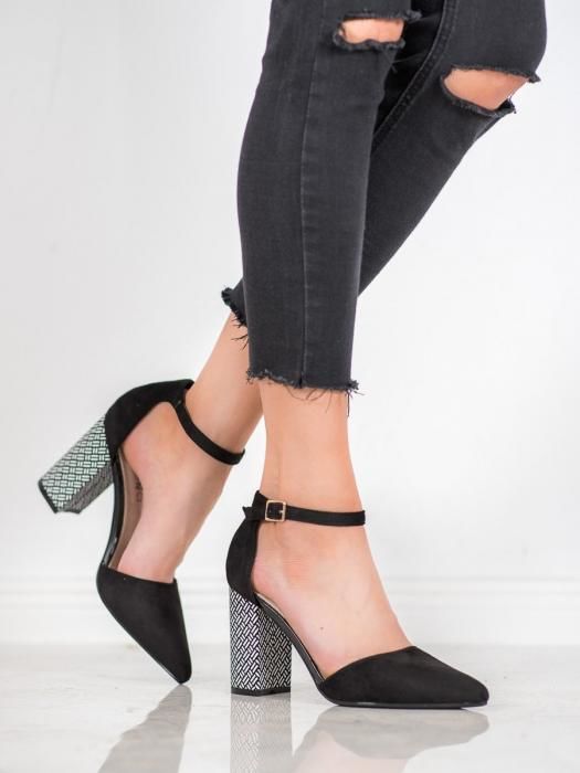 Stylové dámské černé  lodičky na širokém podpatku