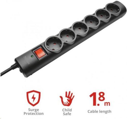 Trust Surge Protector, Prodlužovací přívod, přepěťová ochrana 6 portů (21059)