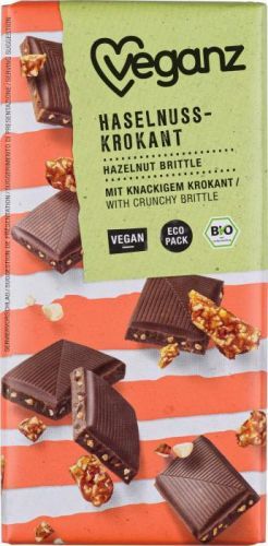 Veganz čokoláda s lískovooříškovým krokantem Bio 80g
