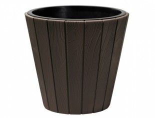 Nohelgarden Obal na květník WOODE plastový hnědý d30x28cm