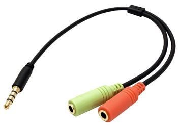 Redukce pro sluchátka a mikrofon,4pólový jack3,5 M-2xjack 3,5F,kablík 25cm