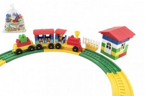 Stavebnice vlak s vagónky plast 69ks