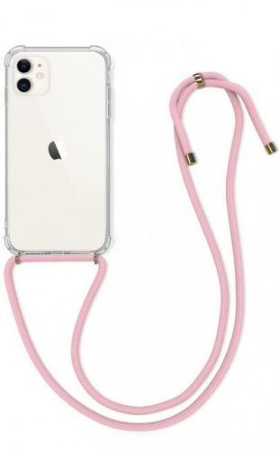 Kryt TopQ iPhone 11 silikon s růžovou šňůrkou průhledný 49694