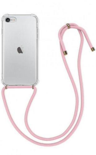 Kryt TopQ iPhone SE 2020 silikon s růžovou šňůrkou průhledný 49695