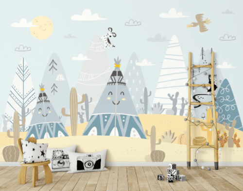 TAPETA NA ZEĎ HORY TEEPEE KAKTUSY