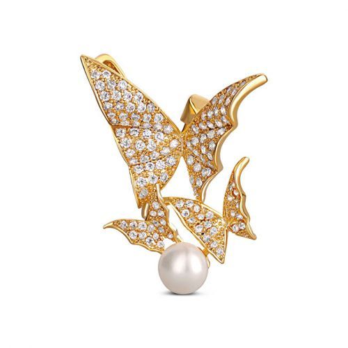 JwL Luxury Pearls Překrásná pozlacená brož s pravou perlou - motýlci JL0630