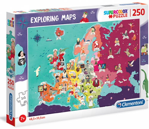Clementoni 29061 - Puzzle Exploring Maps 250 Skvělí líde v Evropě