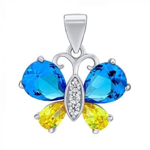 Stříbrný přívěsek motýlek modro žlutý - LPS2374B