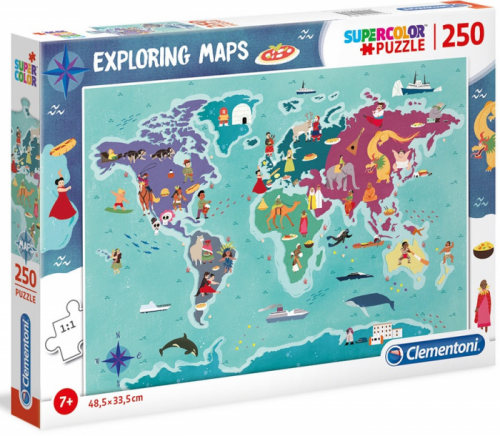 Clementoni 29064 - Puzzle Supercolor 250 Exploring maps