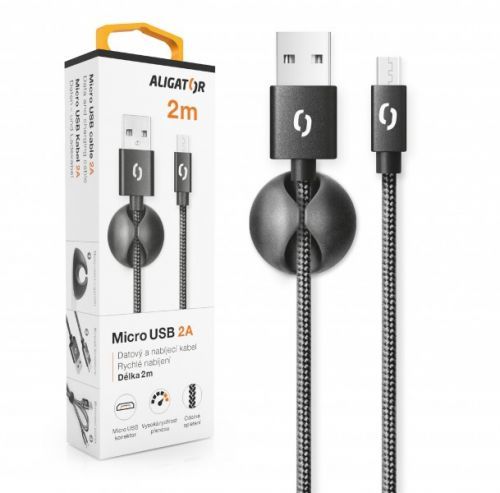 Datový kabel ALIGATOR PREMIUM 2A, MicroUSB 2m, černá