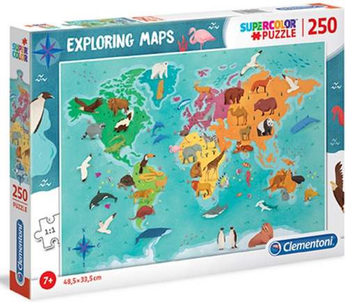 Clementoni 29063 - Puzzle Exploring Maps 250 Zvířata ve světě