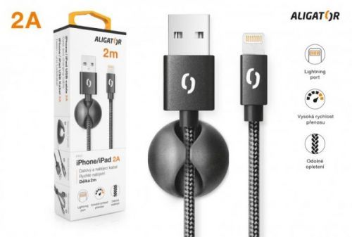 Datový kabel ALIGATOR PREMIUM 2A, Lightning 2m, černá