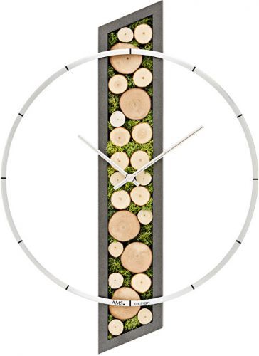 AMS Design Nástěnné hodiny s dřevem a přírodním mechem 9607