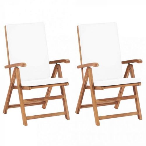 Polohovací zahradní židle 2 ks teakové dřevo Dekorhome Krémová