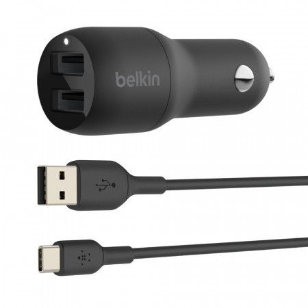 Belkin Duální USB-A nabíječka do auta + 1m USB-C kabel, černá, CCE001bt1MBK