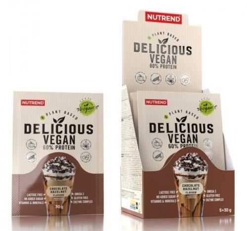 Delicious Vegan 60% Protein - Nutrend 5 x 30 g Chocolate+Hazelnut