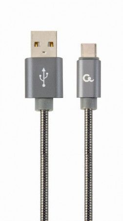 Gembird Premium spiral metal Type-C USB charging and data cable,2m,metallic-grey