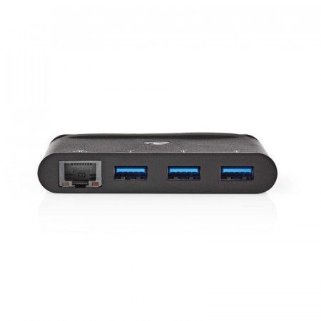 Nedis TCARF210BK - Počítačový Rozbočovač | USB Type-C | 3x USB 3.0 / Gigabitový Port Ethernet | Černá barva, TCARF210BK