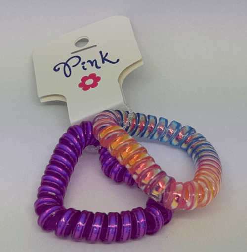 PINK - Gumičky do vlasů srdce - duhové a fialové