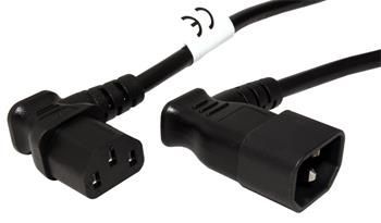 Kabel síťový prodlužovací, IEC320 C14 90°- C13 90°, 0,4m, černý