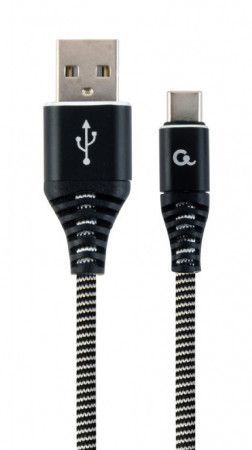 Gembird Premium cotton braided Type-C USB charging and data cable,2m,black/white