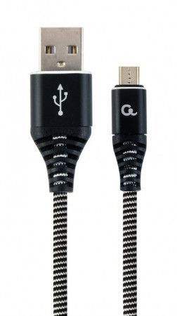 Gembird Premium cotton braided Micro-USB charging and data cable,1m,black/white