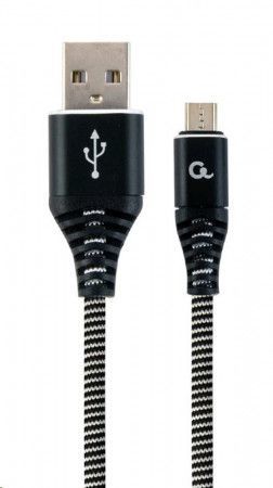 Kabel CABLEXPERT USB 2.0 AM na MicroUSB (AM/BM), 2m, opletený, černo-bílý, blister, PREMIUM QUALITY