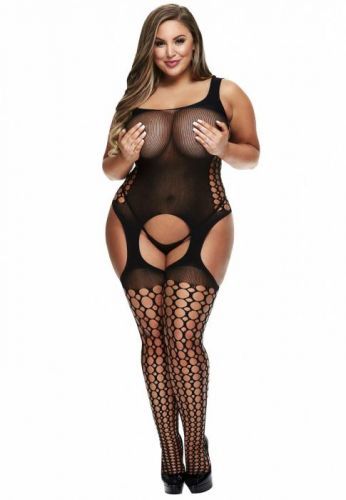 Baci Plus size průsvitný catsuit s velkými oky a otvorem v rozkroku - Baci