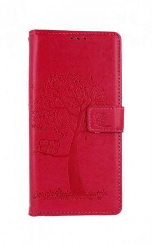 Kryt TopQ Xiaomi Redmi Note 9 knížkový Tmavě růžový strom sovičky 50735