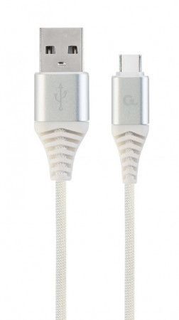 Gembird Premium cotton braided Type-C USB charging and data cable,1m,silver/whit