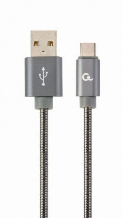 Gembird Premium spiral metal Type-C USB charging and data cable,1m,metallic-grey