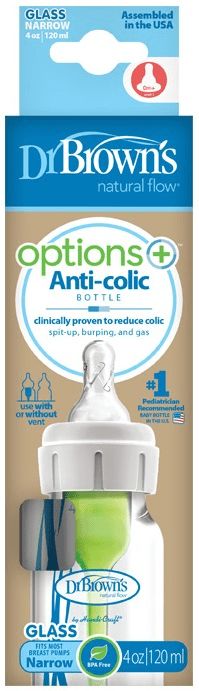 DR.BROWN'S Láhev kojenecká Options+ skleněná Anti-colic 120ml – 1ks (SB41001-P4)