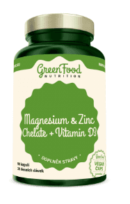 GreenFood Nutrition Hořčík a Zinek Cheláty+ Vitamin D3 90cps