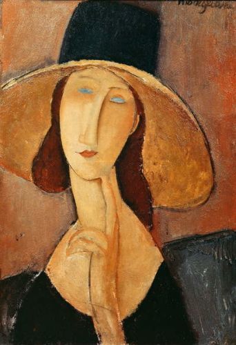Amedeo Modigliani Obraz, Reprodukce - Portrait of Jeanne Hebuterne in a large hat, c.1918-19, Amedeo Modigliani