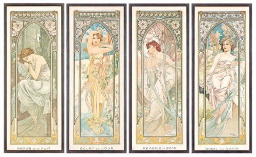 Mucha, Alphonse Marie Obraz, Reprodukce - The Times of the Day; Les heures du jour (a set of four), 1899, Mucha, Alphonse Marie