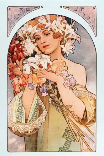 Mucha, Alphonse Marie Obraz, Reprodukce - Poster by Alphonse Mucha  entitled “The flower””, series of lithographs on flowers, 1897 - Poster by Alphonse Mucha: “The flower” from flowers serie, 1897 Dim 44x66 cm Private collection, Mucha, Alphonse