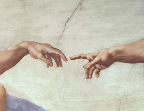 Michelangelo Buonarroti Obraz, Reprodukce - Hands of God and Adam, detail from The Creation of Adam, from the Sistine Ceiling, 1511 (fresco), Michelangelo Buonarroti