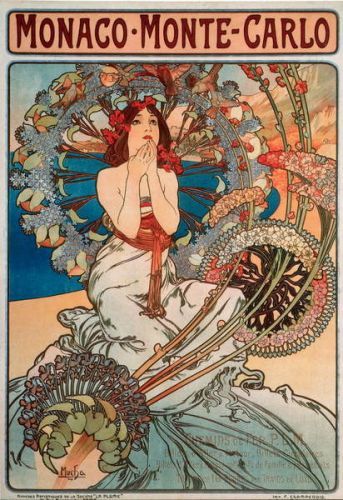 Mucha, Alphonse Marie Obraz, Reprodukce - Advertising poster by Alphonse Mucha  for the railway line Monaco, Monte Carlo, 1897 - Dim 74x108 cm Advertising poster by Alphonse Mucha for railway lines between Monaco and Monte Carlo, 1897 - Private collection