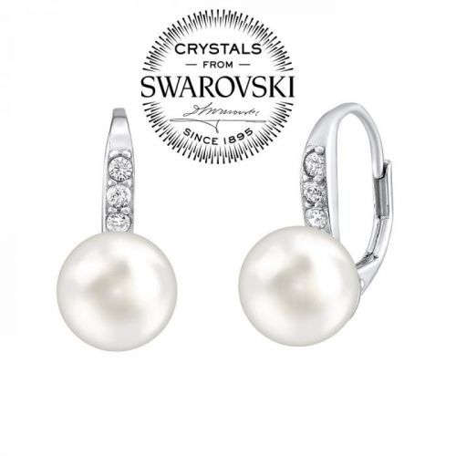 SILVEGO stříbrné náušnice s bílou perlou Swarovski Crystals - LPSER0639