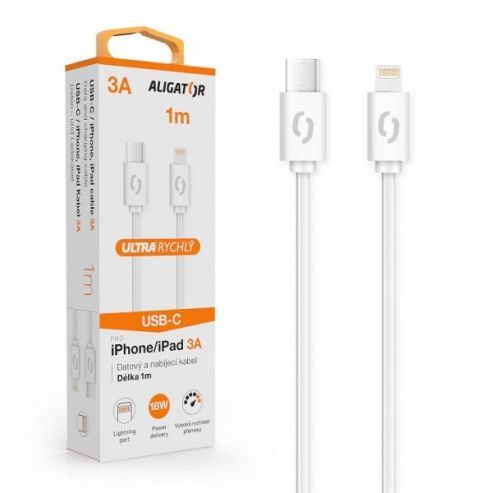 Datový kabel ALIGATOR POWER 3A, USB-C/Lightning, 1m, bílá